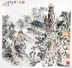 天一阁 金林观 68×68cm(潘天寿学生,陆俨少嫡传弟子)