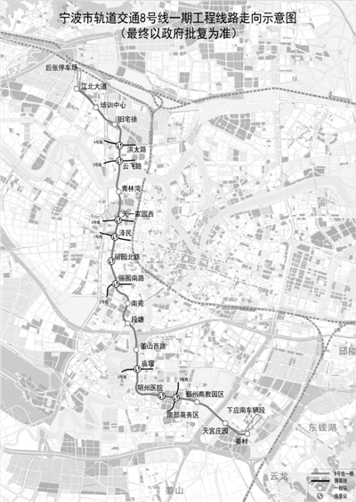 宁波市轨道交通8号线一期工程线路走向示意图